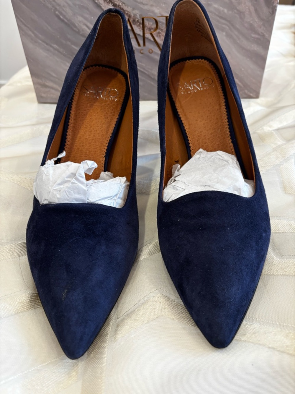 Franco Sarto Navy Suede Pointed Toe Pumps
